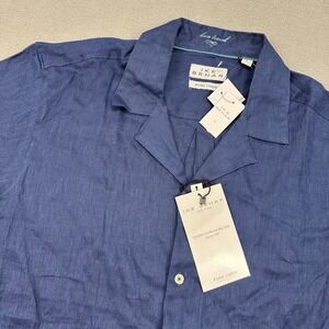 Ike Behar Luxe Travel 100%‎ Pure Linen S/S Shirt Mens L Midnight Blue NWT $85